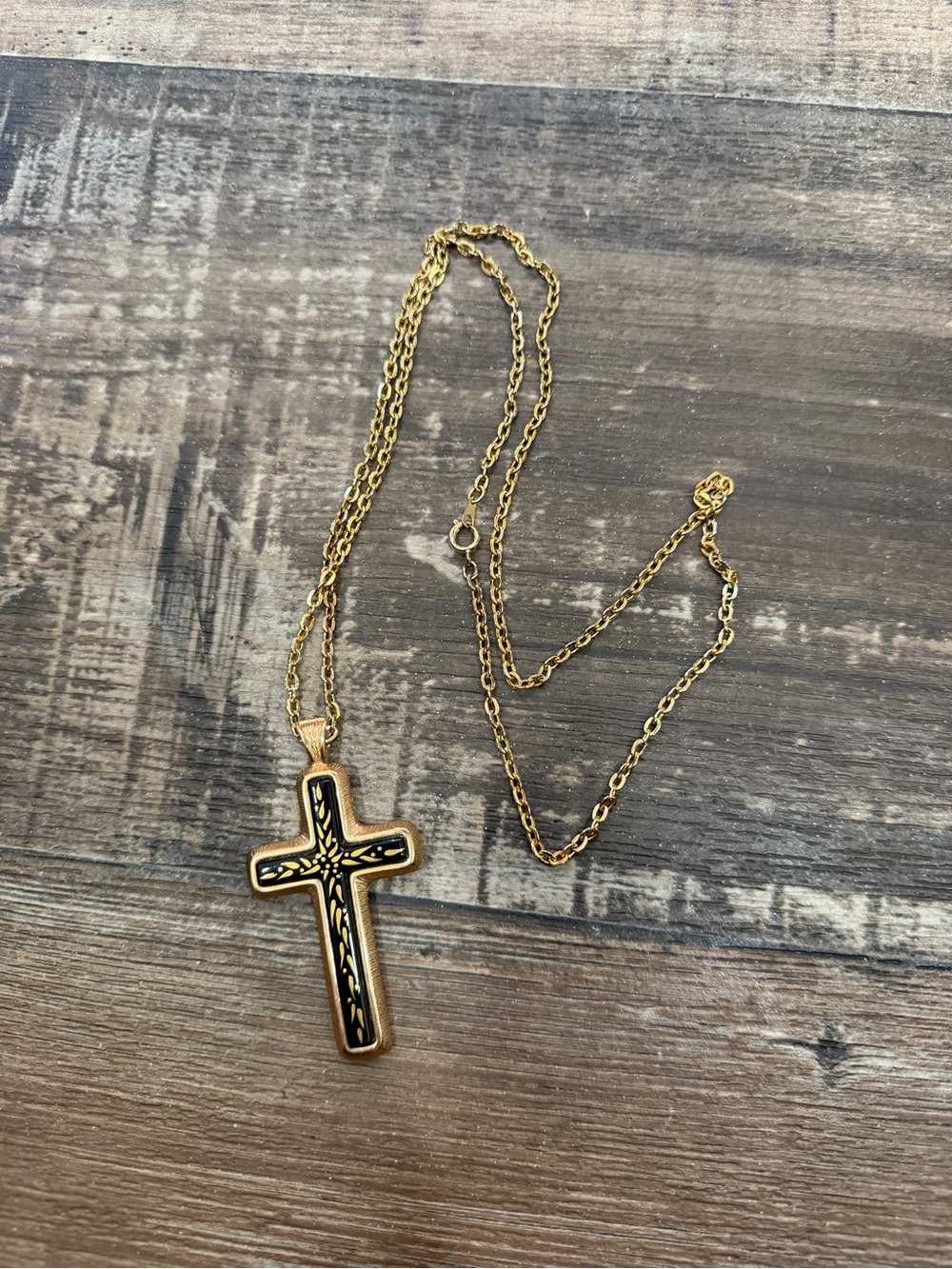 Sarah Coventry Gold-Tone Cross Necklace with Black Accents